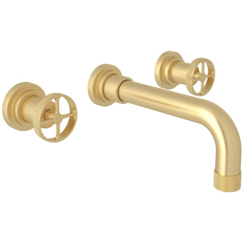 Wall Mount Widespread Lavatory Faucet in Satin Unlacquered Brass I275939