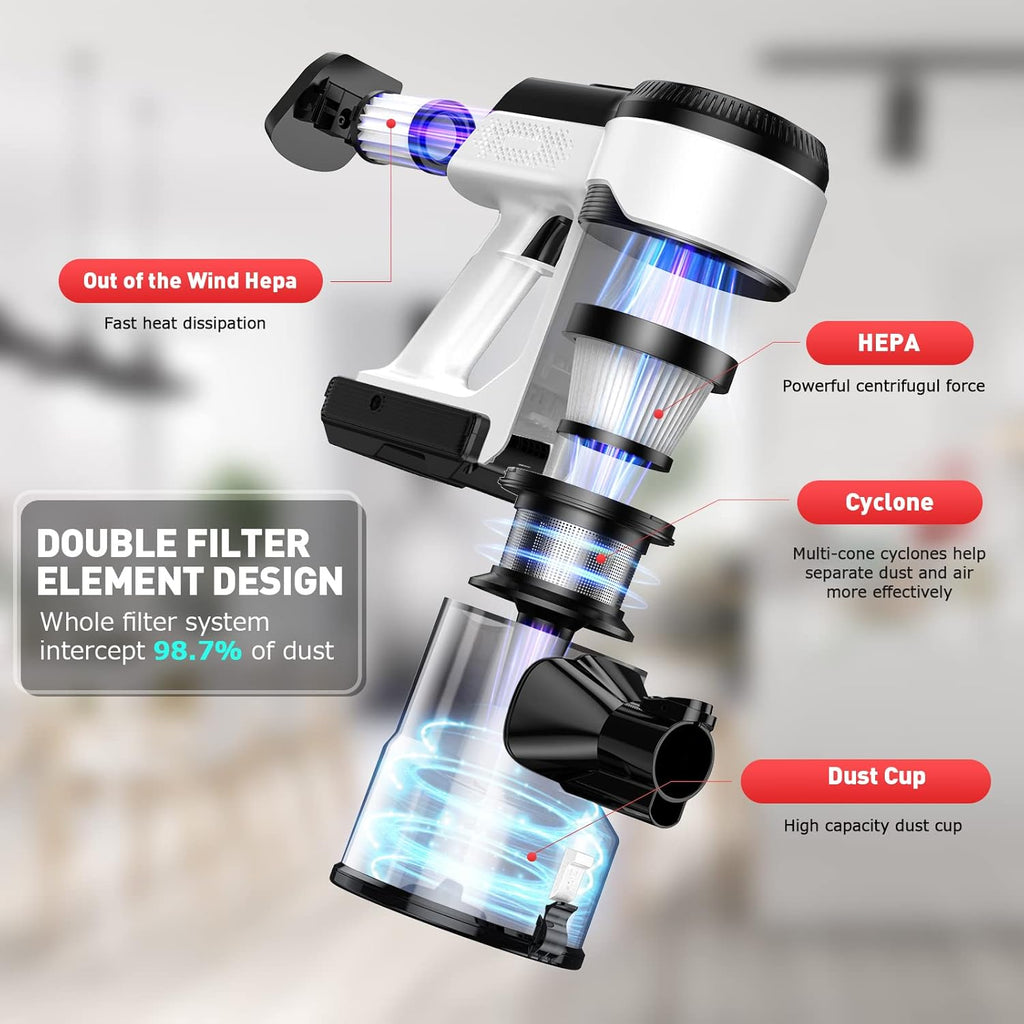 Cordless Vacuum Cleaner 26Kpa Lightweight Handheld Stick Vacuum with Electric Mop E494463