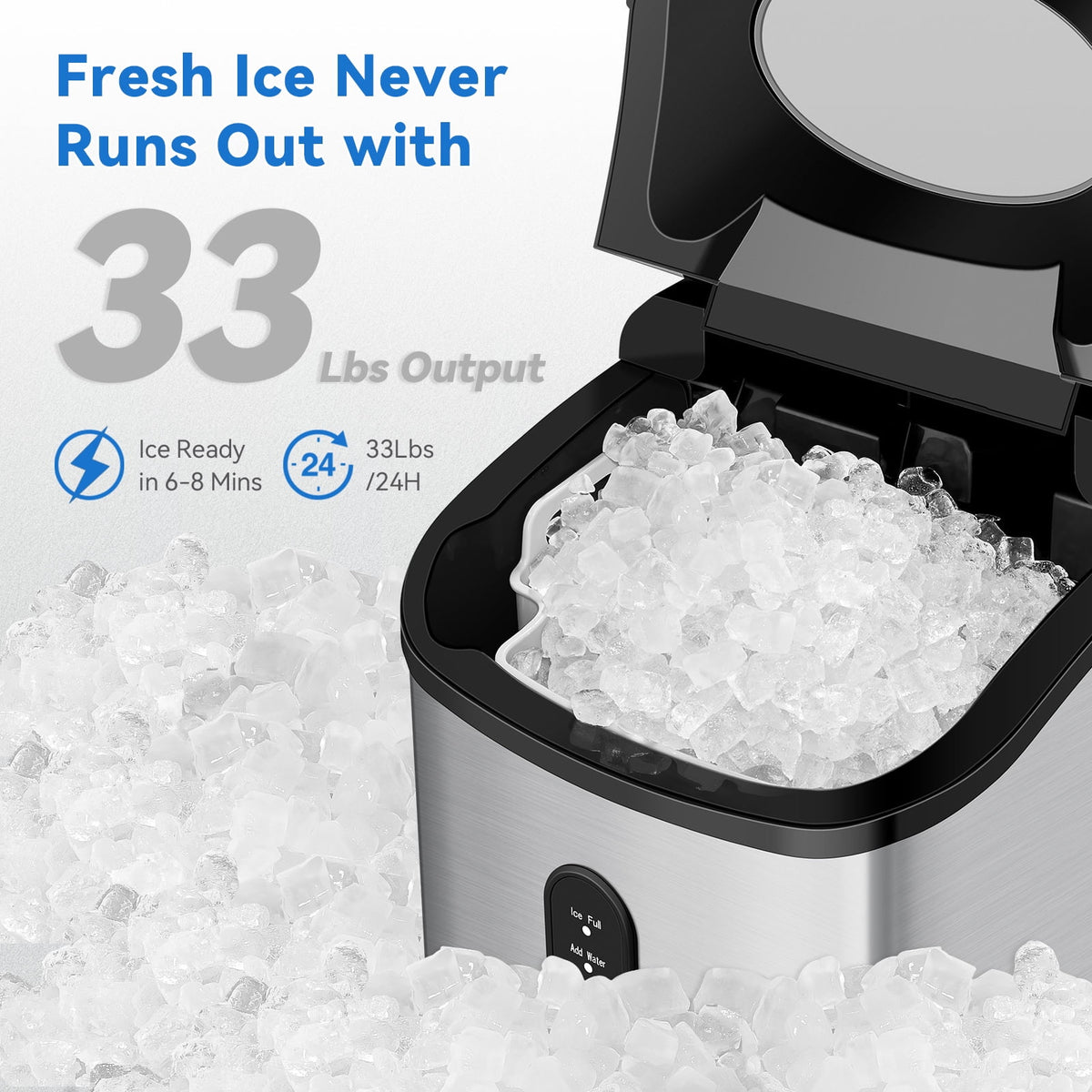 Nugget Ice Maker Countertop, Self-Cleaning Portable with Ice Scoop Z56019