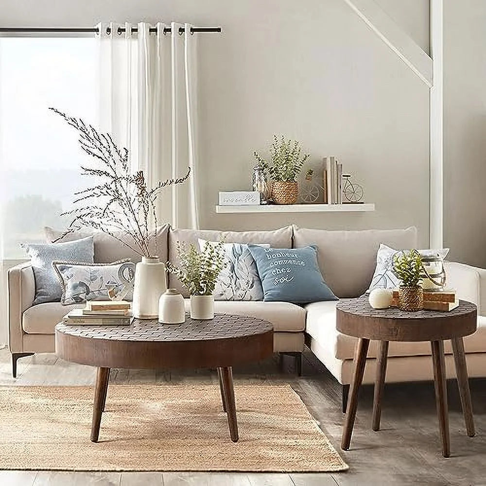 2 Piece Round Nesting Coffee Table Set Wood Z644
