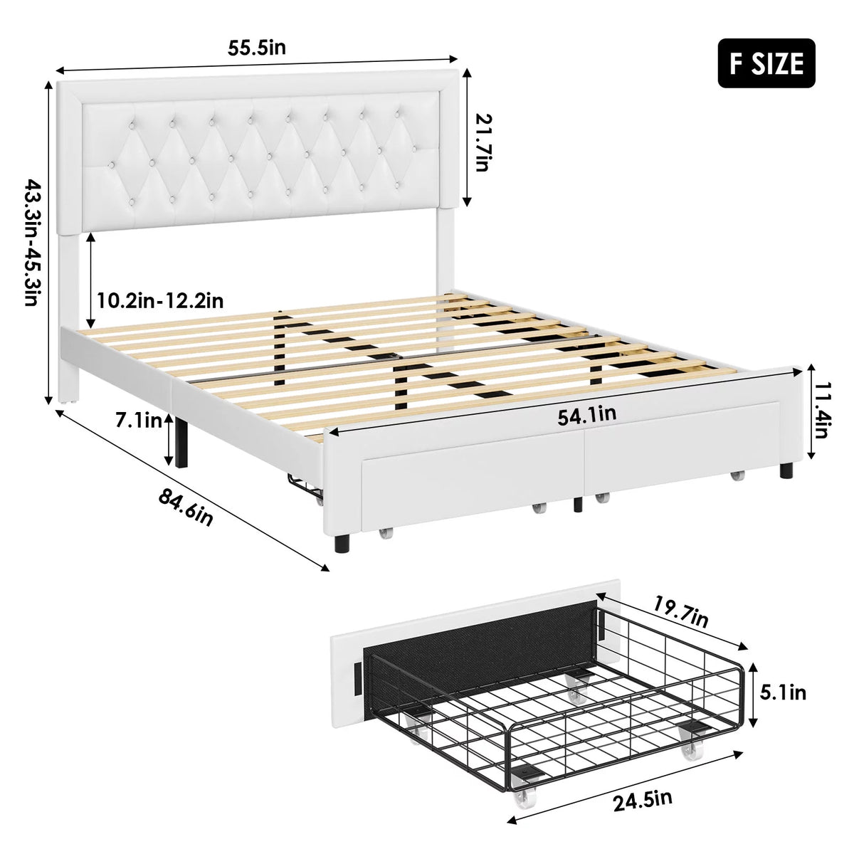 Queen Size Black PU Leather Upholstered Platform Bed Frame Y737