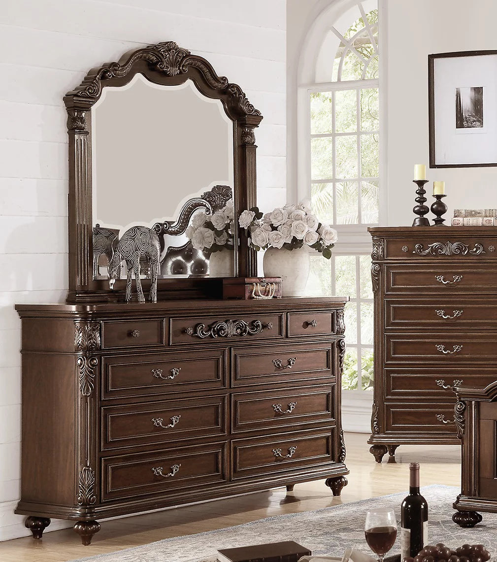 4pcs Eastern King Bed Dresser Mirror Nightstand R6626
