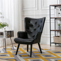 Black PU Leather Tufted Accent Chair with Wood Legs D1485
