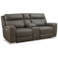Gray Leather Power Reclining Loveseat V977378