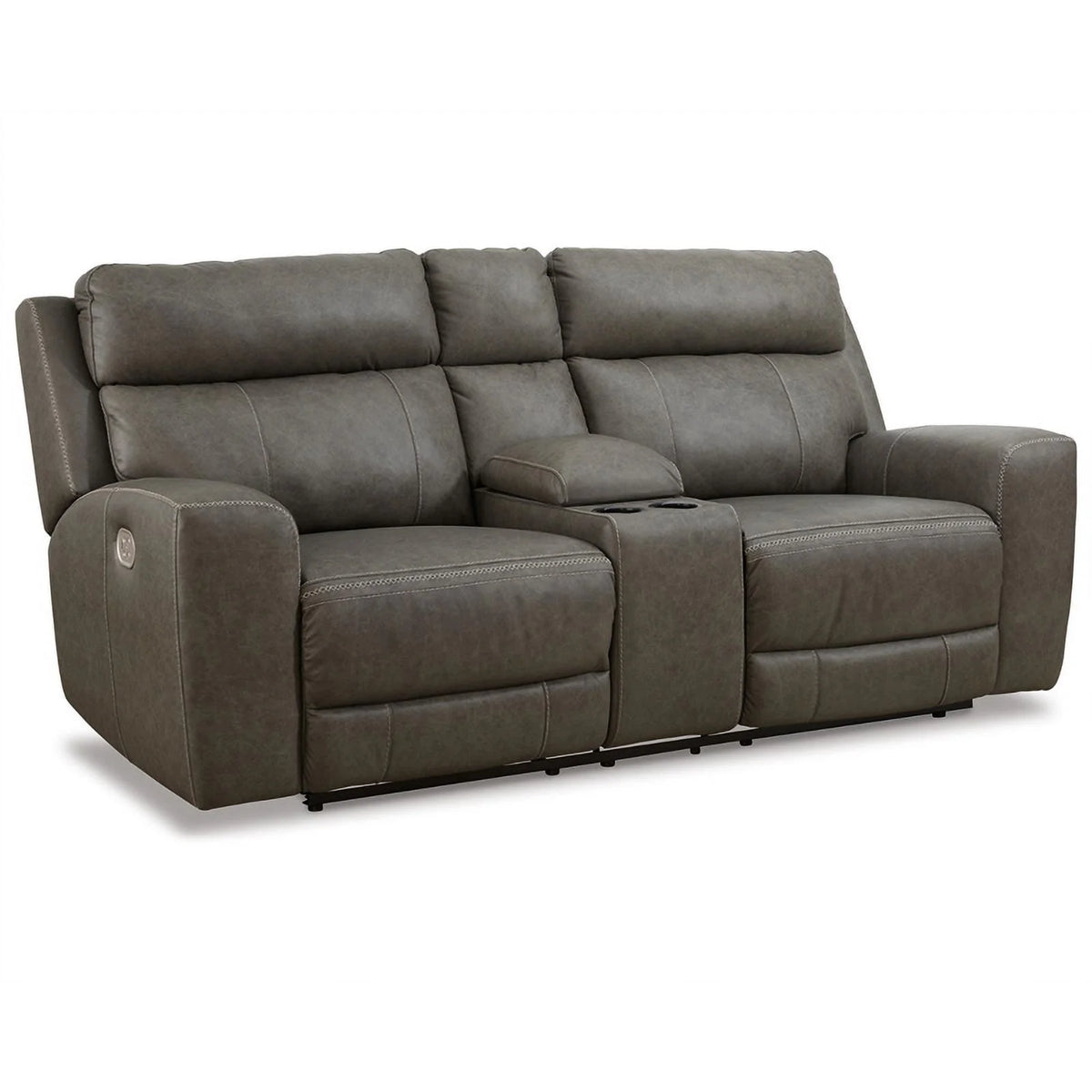 Gray Leather Power Reclining Loveseat V977378