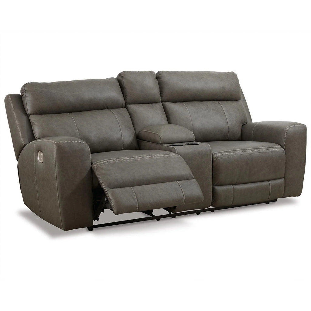Gray Leather Power Reclining Loveseat V977378