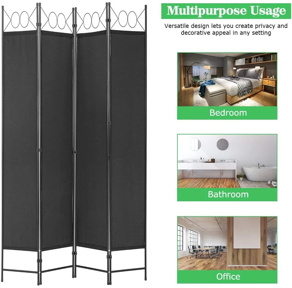4 Panel 6 ft Black Steel Room Divider H565