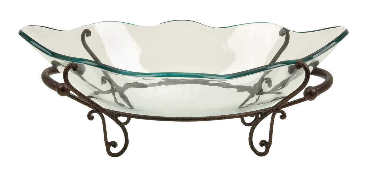 Clear Tempered Glass Serving Bowl with Metal Base G2898