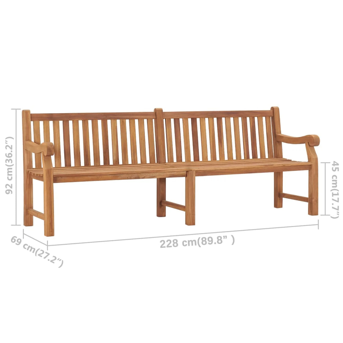 Teak Wood Garden Bench with Armrest A16989