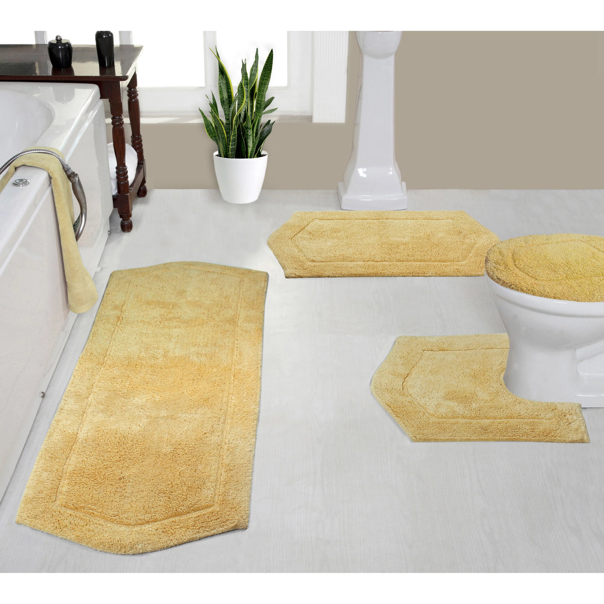 Absorbent Cotton Soft Bathroom Rug 4 Piece Set with Lid Cover U6097