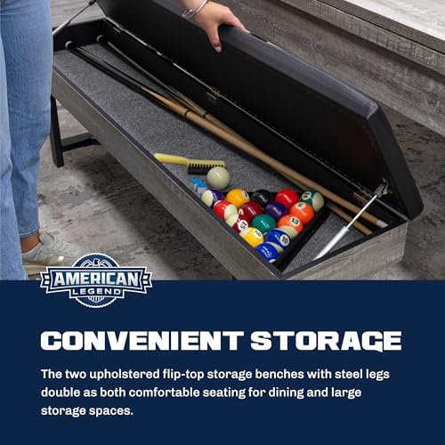 3-in-1 Pool Poker Dining Table Black Felt Flip Top Bench Storage Z19348