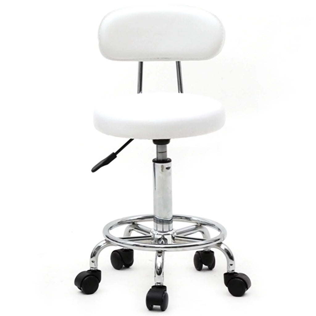 White Adjustable PU Leather Rolling Stool P6611