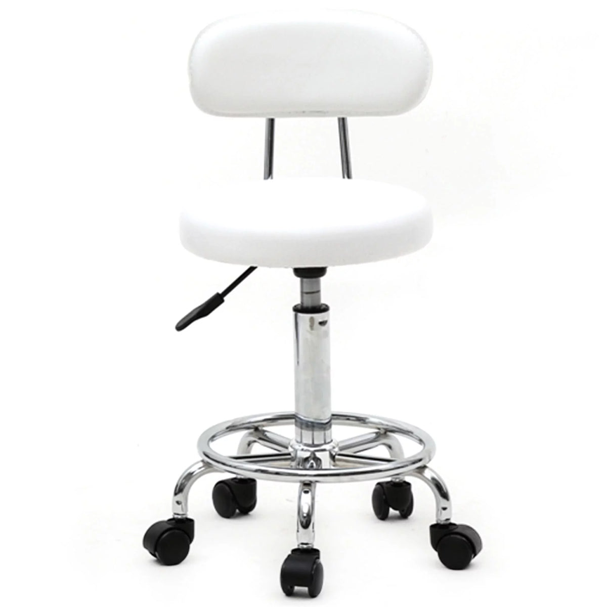 White Adjustable PU Leather Rolling Stool P6611