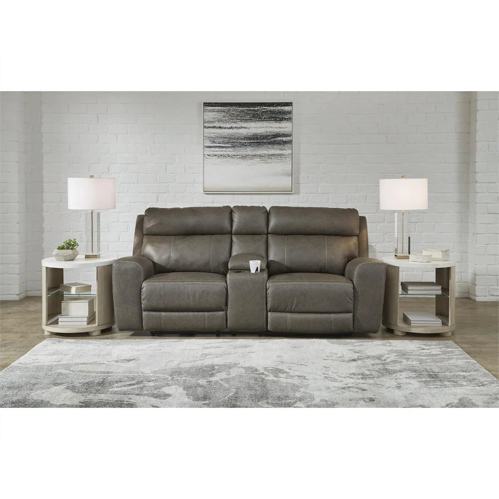 Gray Leather Power Reclining Loveseat V977378