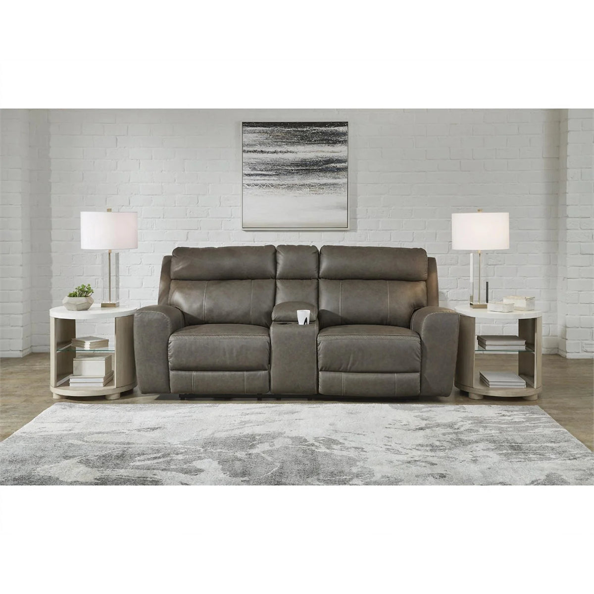 Gray Leather Power Reclining Loveseat V977378