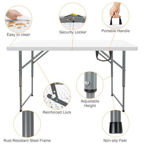 8 Foot Plastic Folding Picnic Table with Carry Handle R877333