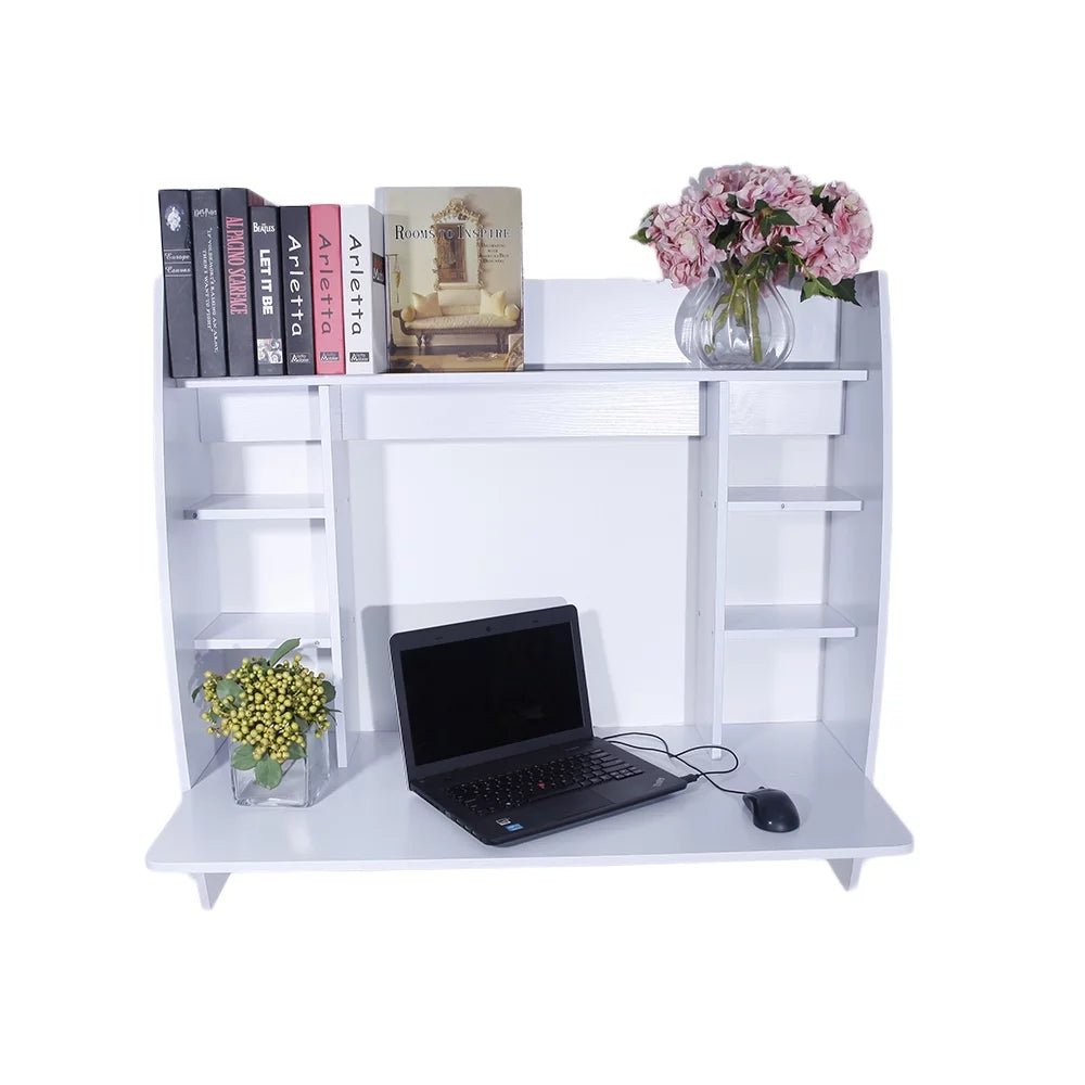 White Wall Mounted Computer Desk with Storage Shelf X963