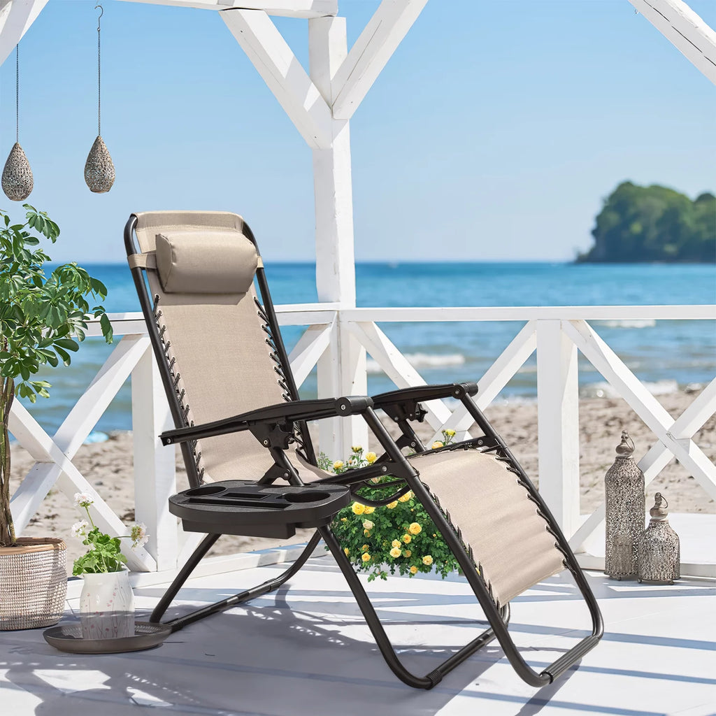 Beige Zero Gravity Foldable Lounge Chair Pack of 2 E800336