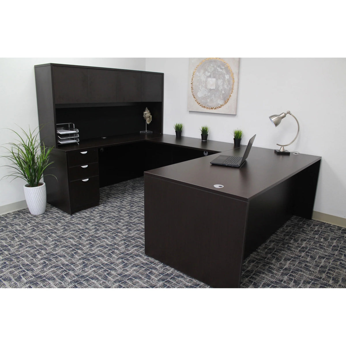 Mocha 71-Inch U-Shape Desk with File Storage Pedestal and Hutch S5815