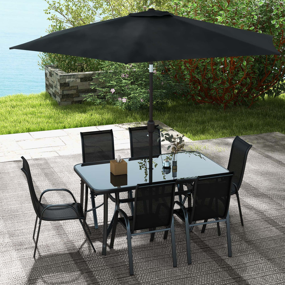 Black Patio Dining Set for Six with Umbrella B8548