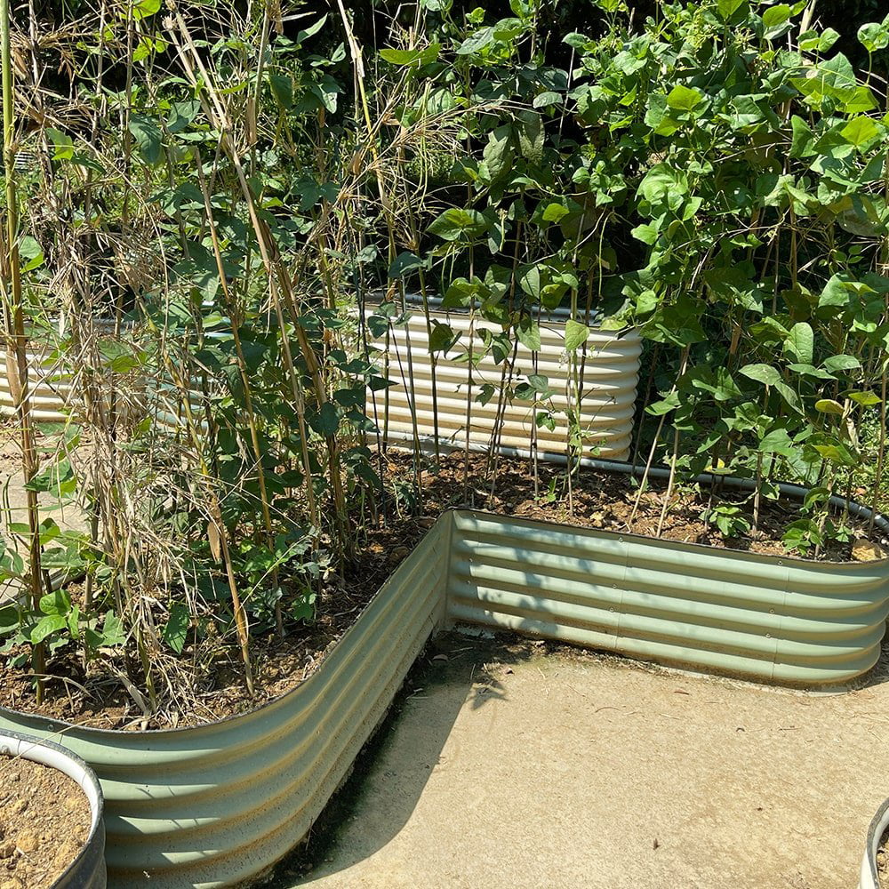 17" Tall L-Shaped Modular Corrugated Metal Raised Garden Beds G7849
