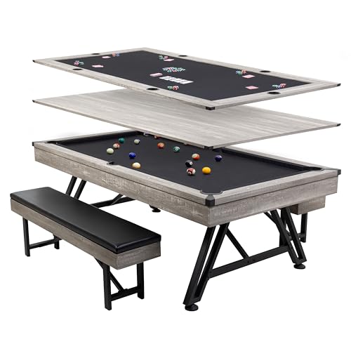 3-in-1 Pool Poker Dining Table Black Felt Flip Top Bench Storage Z19348