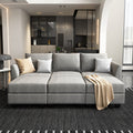 Grey Convertible Fabric Sleeper Sectional Sofa Bed with Storage Ottomans E99254