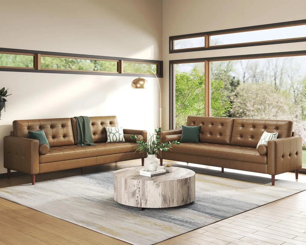 Brown Leather 2 Piece Set 3 Seater Sofa X203