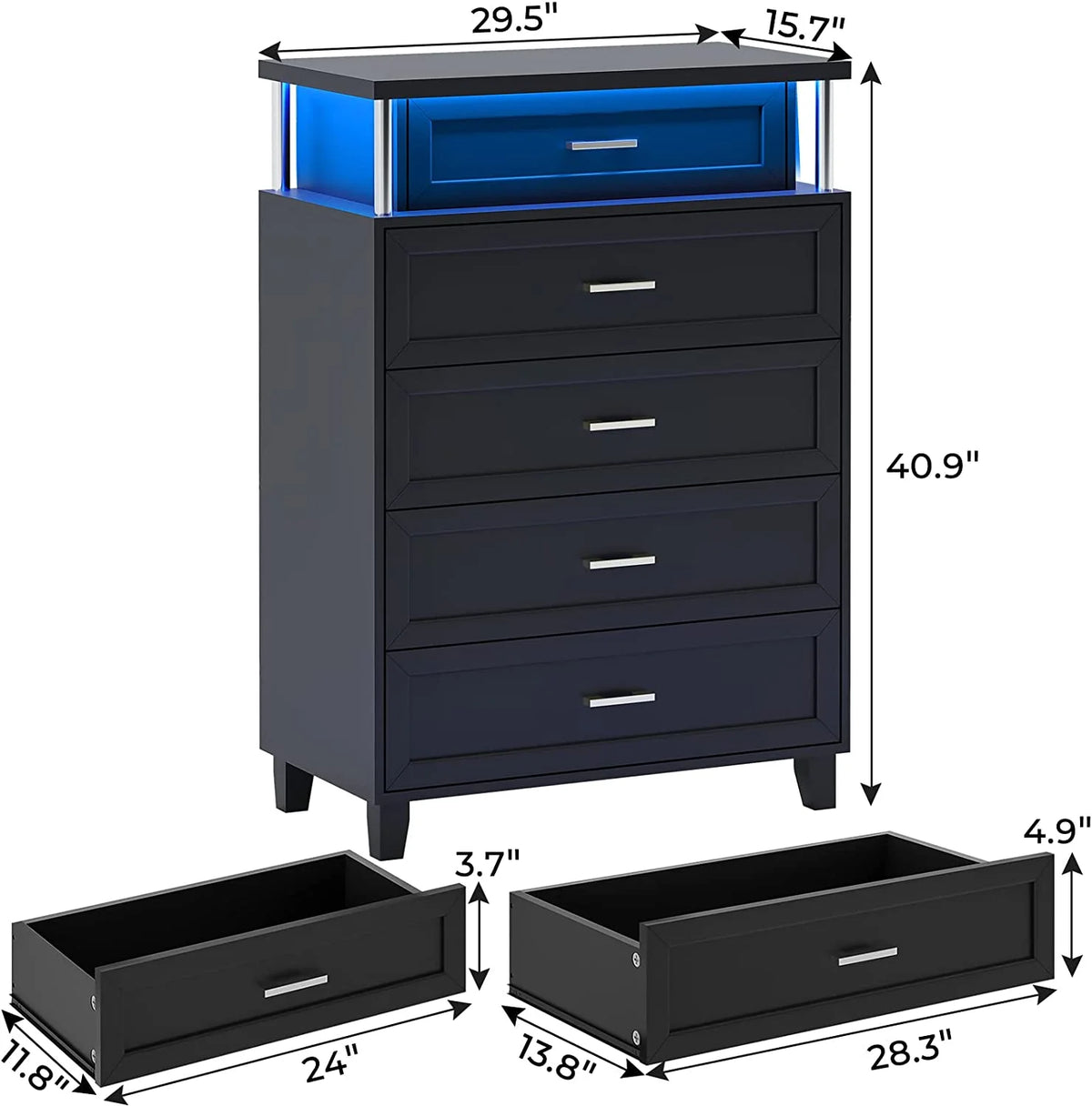 Black 5 Drawers Wood Dresser with LED Light R898