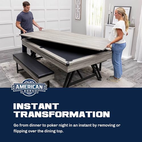 3-in-1 Pool Poker Dining Table Black Felt Flip Top Bench Storage Z19348