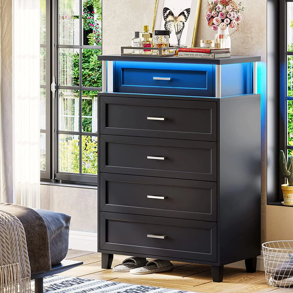 Black 5 Drawers Wood Dresser with LED Light R898