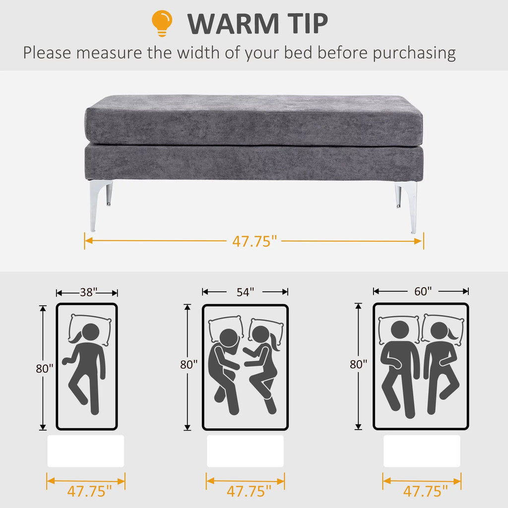 48" Dark Gray End of Bed Bench with Steel Legs O4323