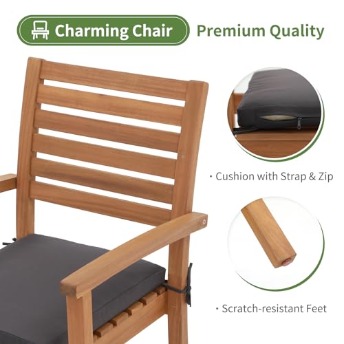 Stackable Acacia Wood Patio Dining Chairs Set of 4 with Cushion H462083