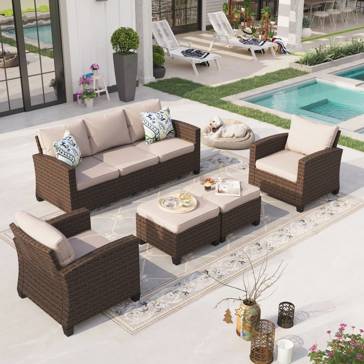 7-seat Wicker Patio Conversation Set O62053