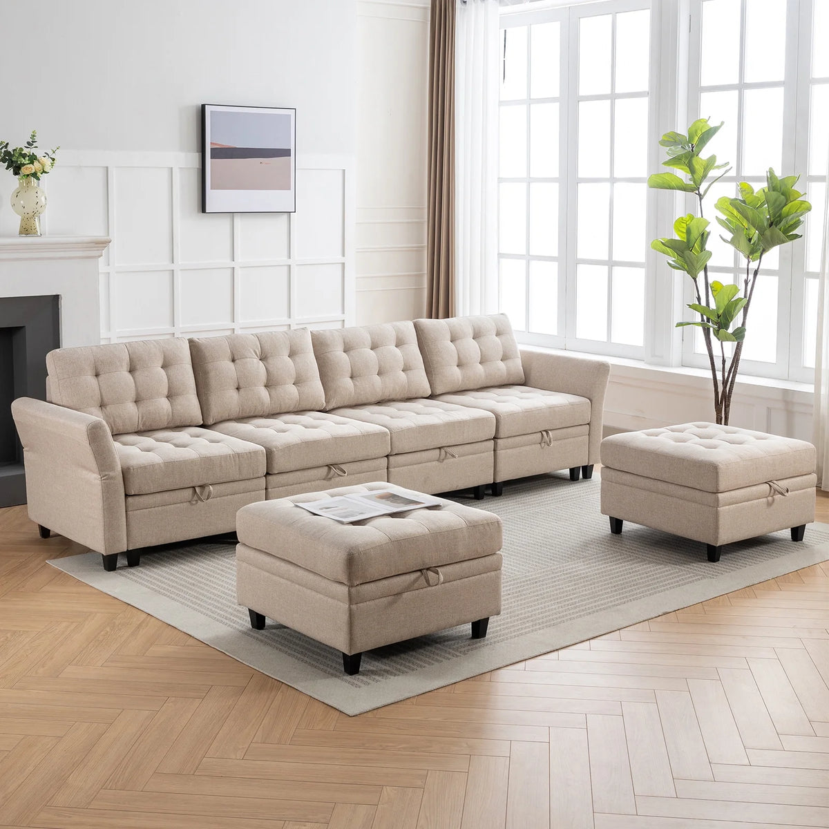 U/L Shaped Sectional Sofa Set with Storage Ottoman H509650