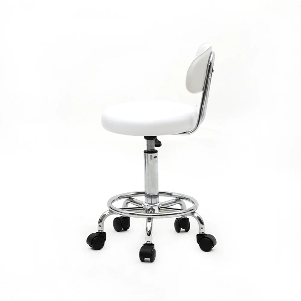 White Adjustable PU Leather Rolling Stool P6611