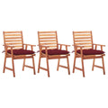 3 pcs Acacia Wood Patio Dining Chairs with Cushions Y2250
