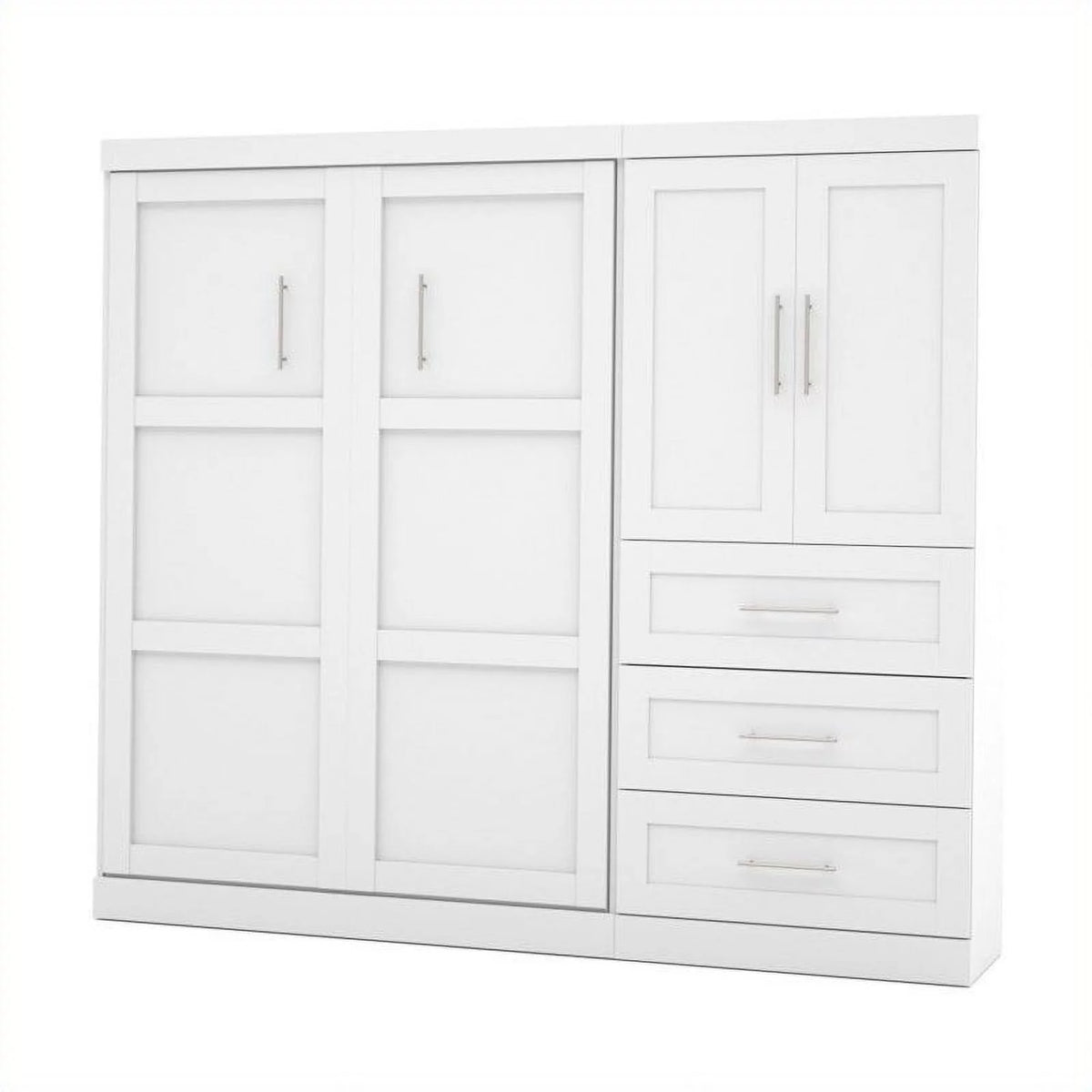 White Full Wall Bed with 3-Drawer Storage Unit H943