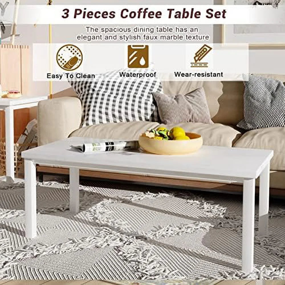 3 Piece Faux Marble Coffee Table Set with Black Metal Frame M60917