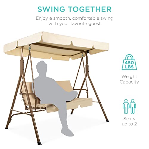 2-Person Outdoor Patio Swing Chair with Convertible Canopy and Cushions R69686