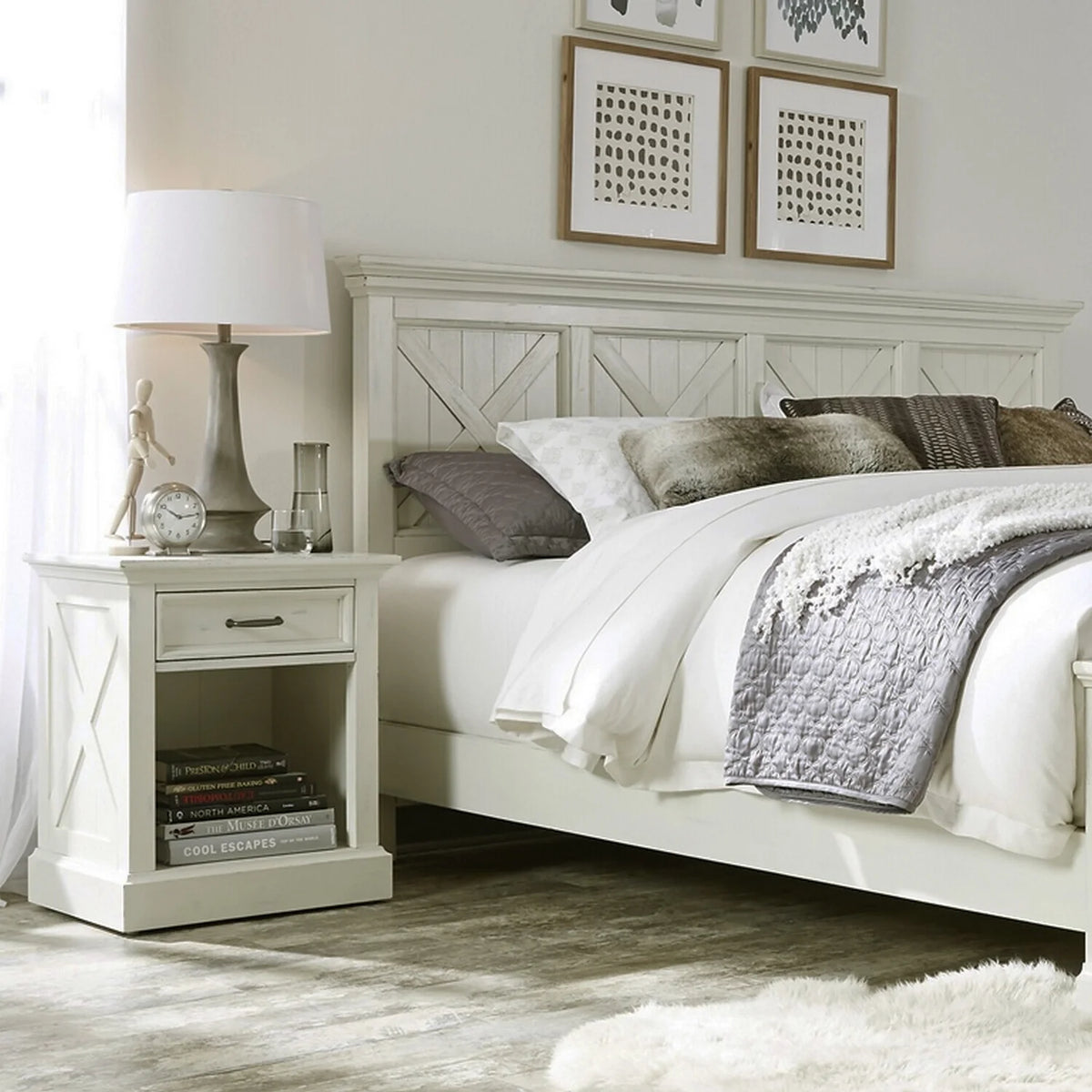 Off White Wood King Headboard And Nightstand P30877