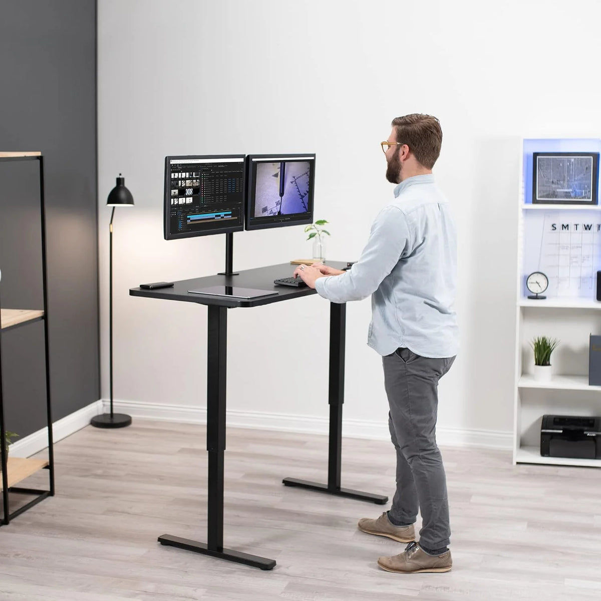 Height Adjustable 60 X 24 Inch Dark Walnut Standing Desk F621
