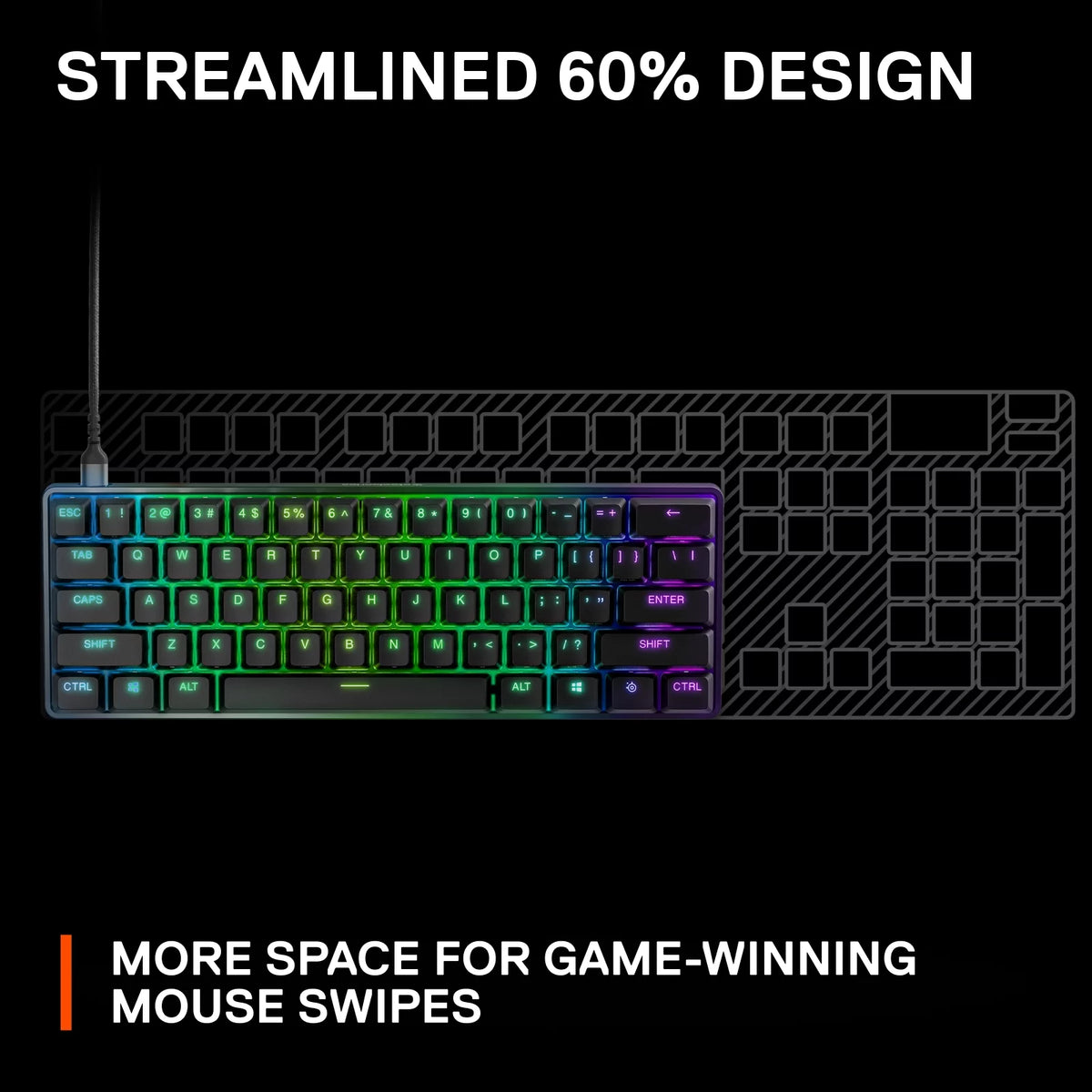 Wired 60% Gaming Keyboard with RGB Lighting - Black A59357