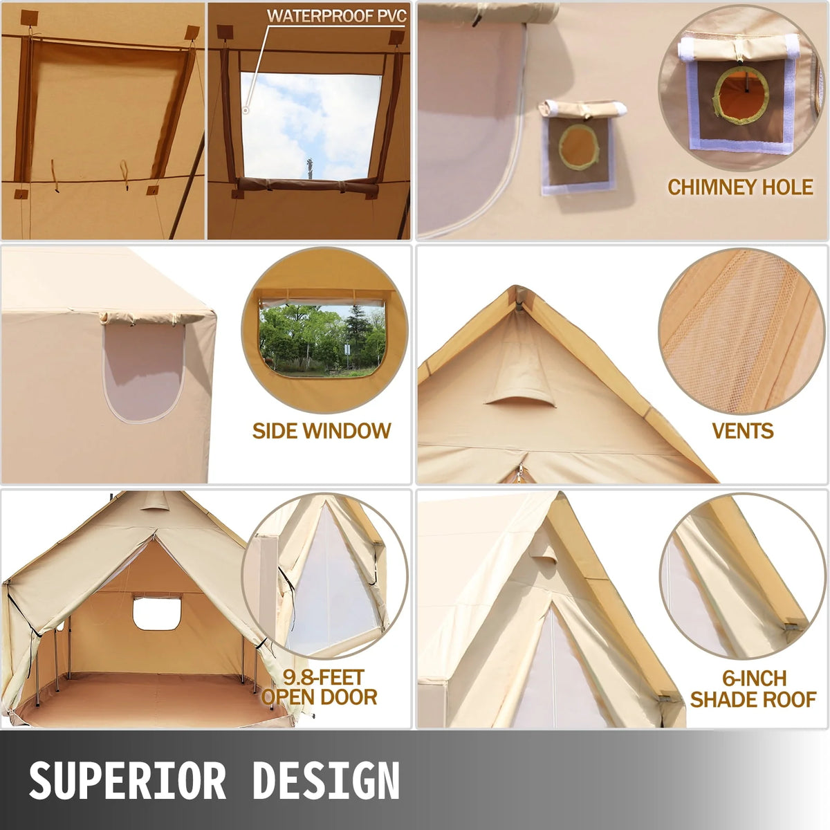 Canvas Wall Tent 10x12ft with Stove Hole Z78771