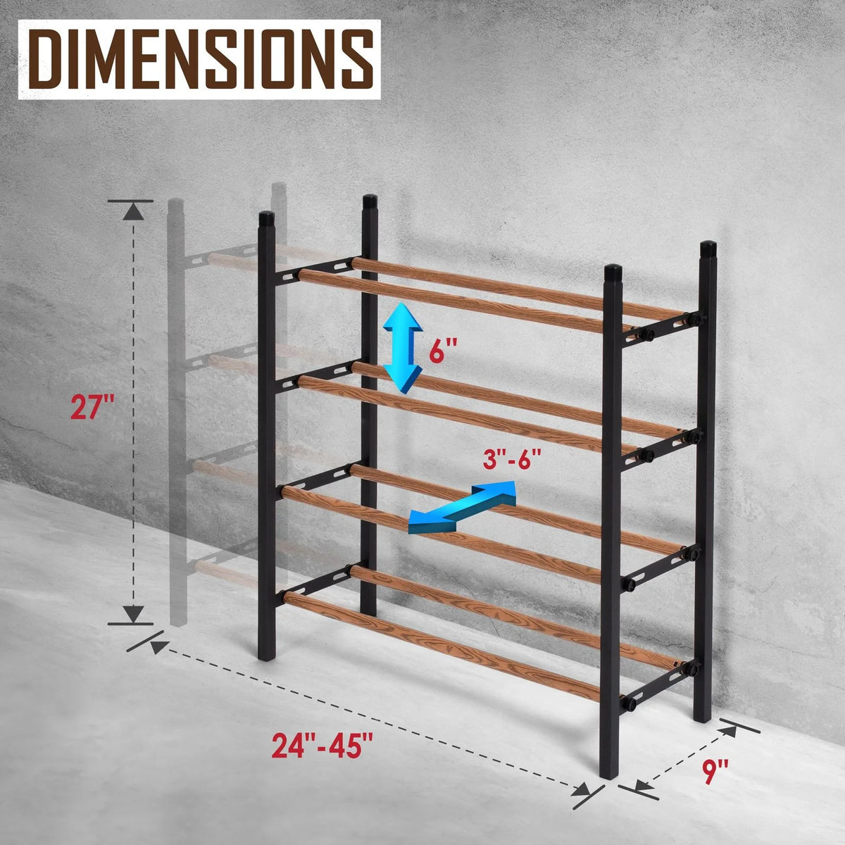Expandable 4 Tier Metal Shoe Rack Organizer, Black & Brown L61561