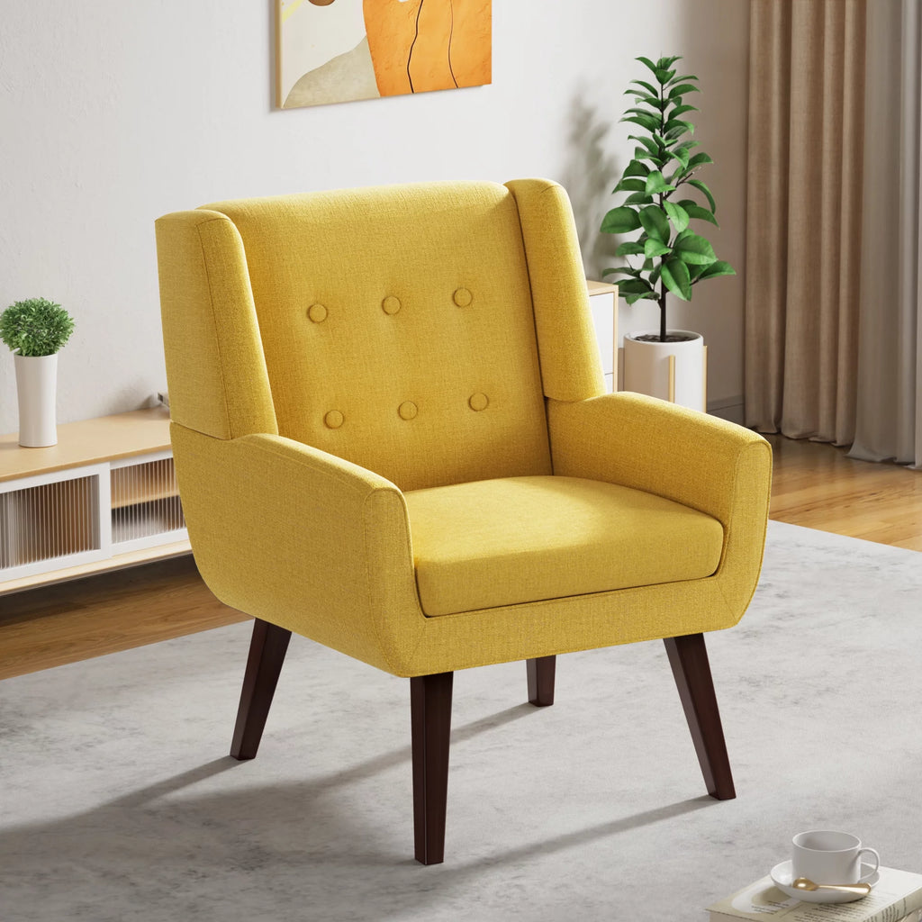 Yellow Linen Fabric Upholstered Accent Chair V91705