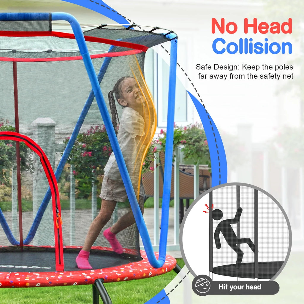 66 Kids Trampoline with Basketball Hoop and Safety Enclosure Net T806810