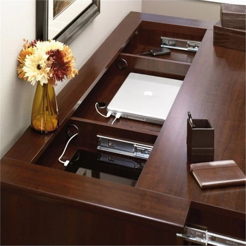 Cherry Credenza Computer Desk with Storage V643