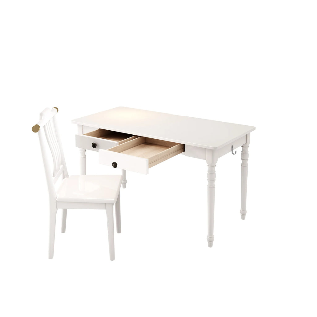 White Executive Desk and Chair Set with Drawer T348