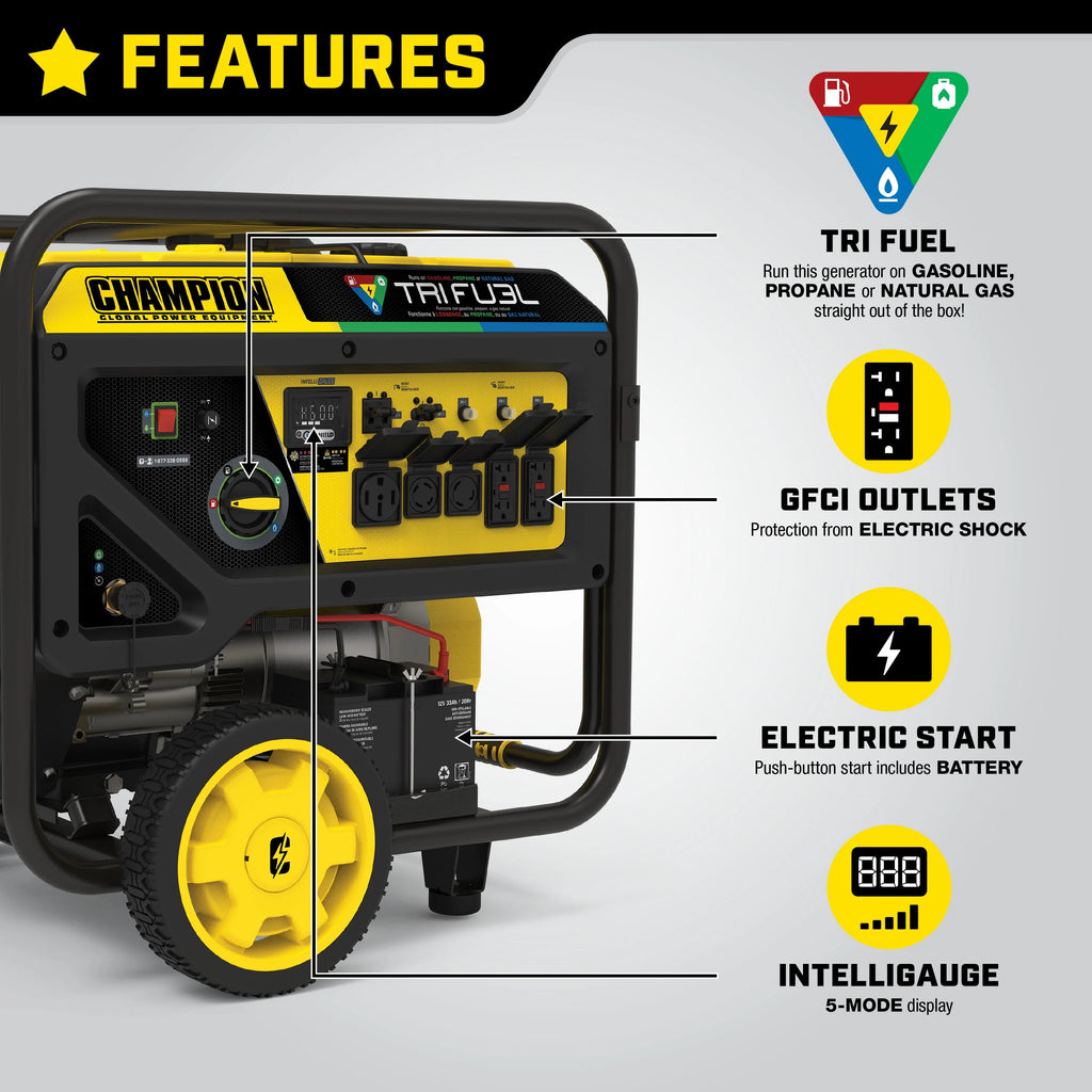 12,000-Watt Tri-Fuel Portable Generator with Electric Start C595606